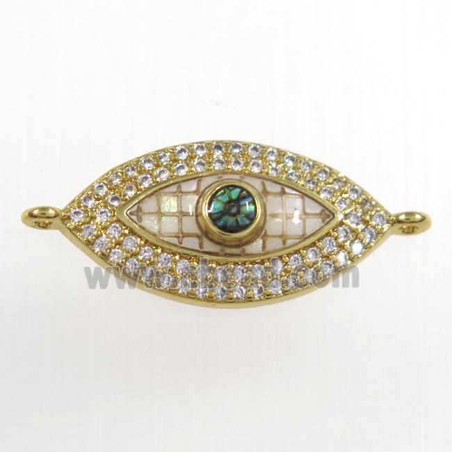 copper eye connector paved zircon with abalone, gold plated