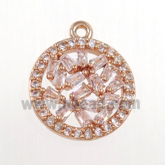 copper circle pendant paved zircon, rose gold