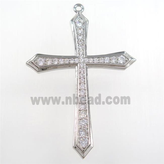 copper cross pendant paved zircon, platinum plated