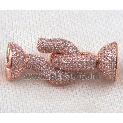 copper connector paved zircon, rose gold plated
