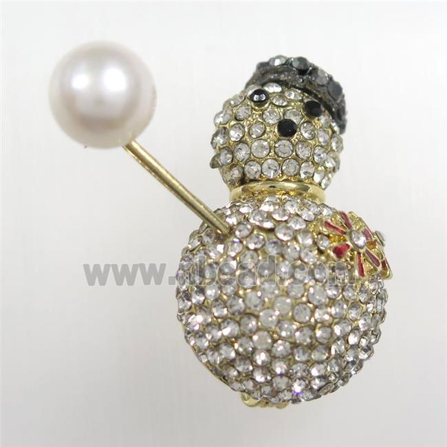 Snowman copper brooch paved zircon with, gold plated