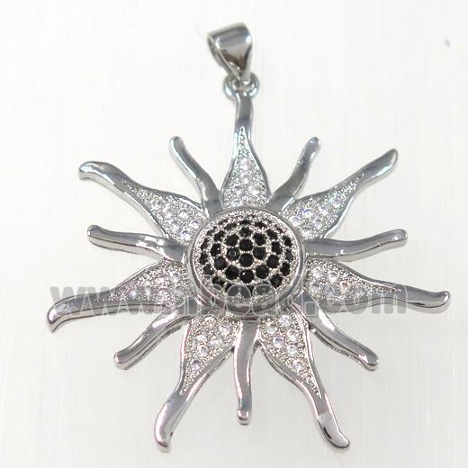 copper sunflower pendants paved zircon, platinum plated