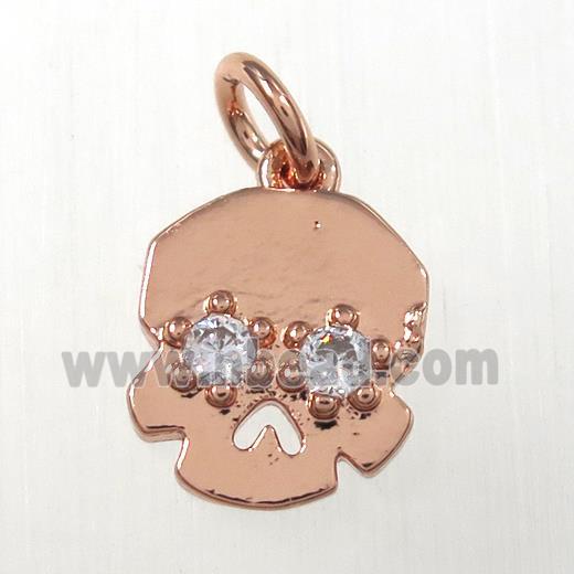 copper skull pendants paved zircon, rose gold