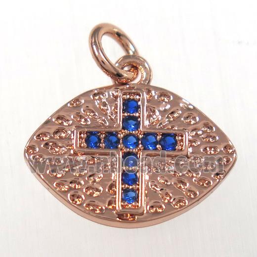 copper eye cross pendants paved zircon, rose gold