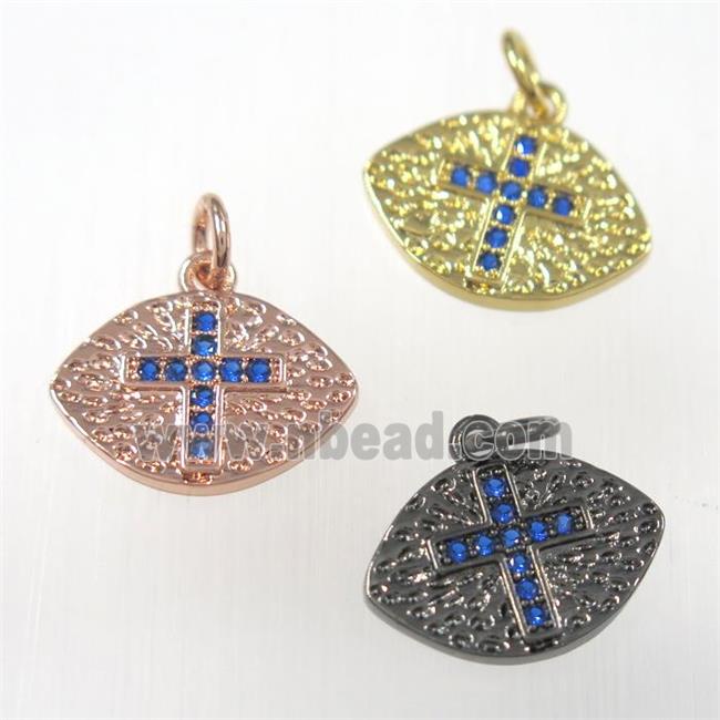 copper eye cross pendants paved zircon, mixed color