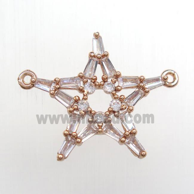 copper star pendant paved zircon with 2loops, rose gold