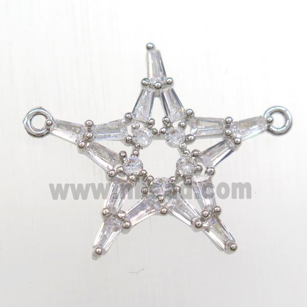 copper star pendant paved zircon with 2loops, platinum plated