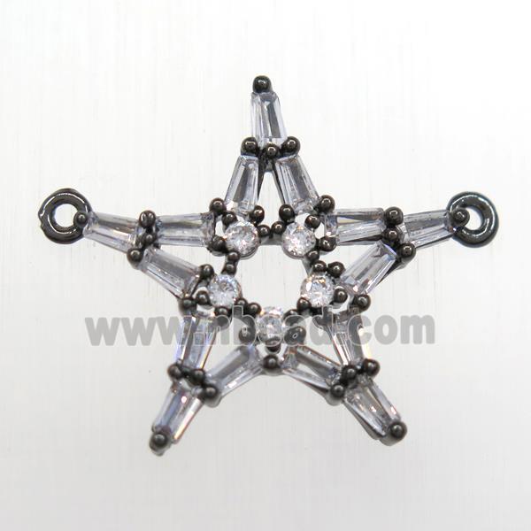 copper star pendant paved zircon with 2loops, black plated