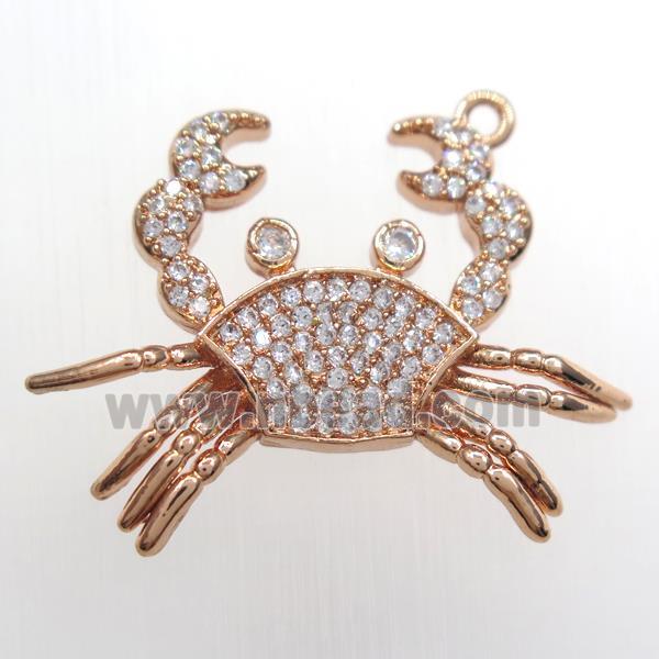 copper Crab pendant paved zircon, rose gold