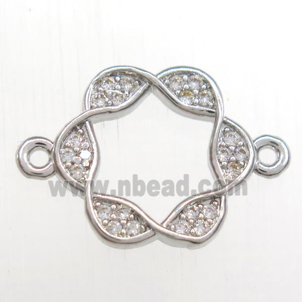 copper Wreath connector paved zircon, platinum plated