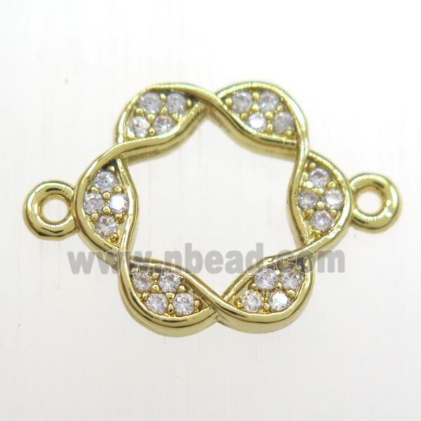 copper Wreath connector paved zircon, gold plated