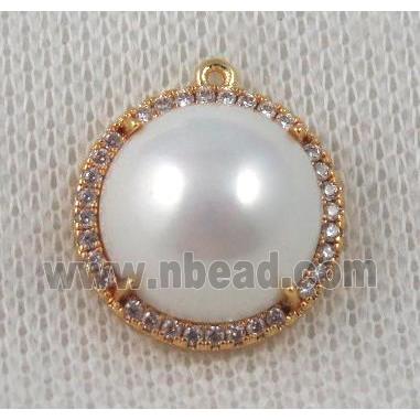 copper pendant paved zircon, pearl, gold plated