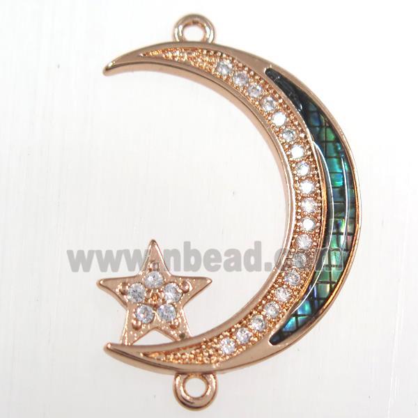 copper connector paved zircon with abalone shell, moon star, rose gold