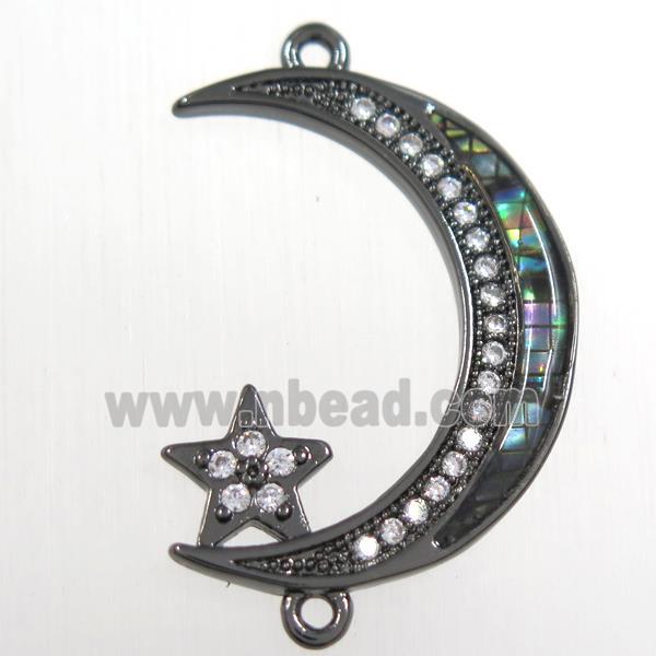 copper connector paved zircon with abalone shell, moon star, black plated