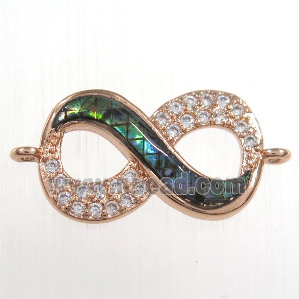 copper infinity connector paved zircon with abalone shell, rose gold