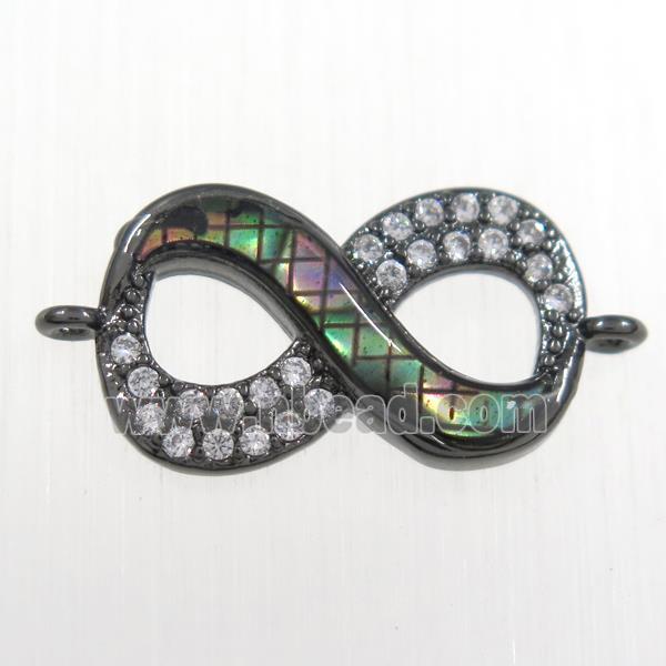 copper infinity connector paved zircon with abalone shell, black plated