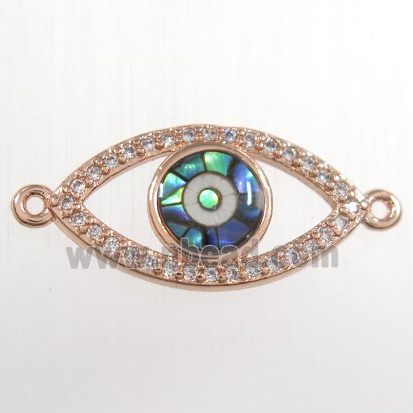 copper eye connector paved zircon with abalone shell, rose gold