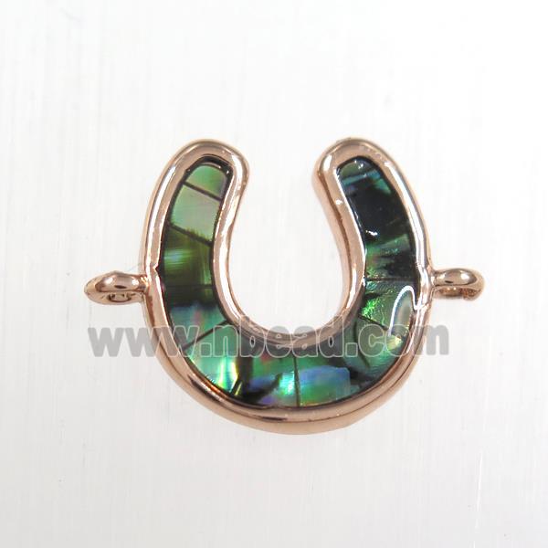 copper U connector with abalone shell, rose gold