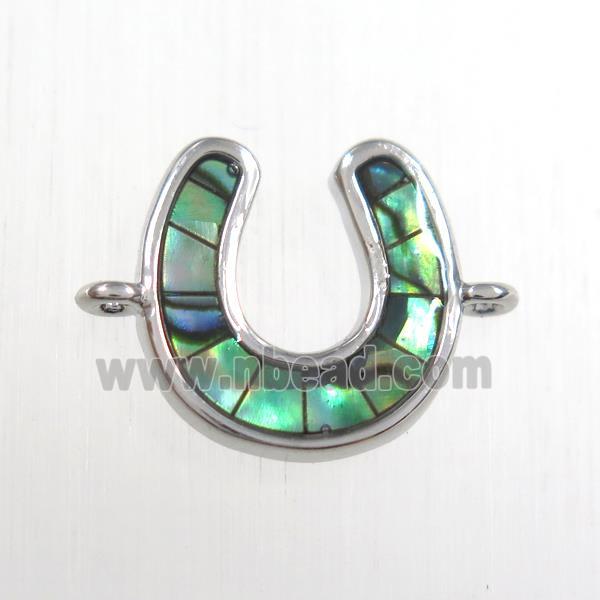 copper U connector with abalone shell, platinum plated