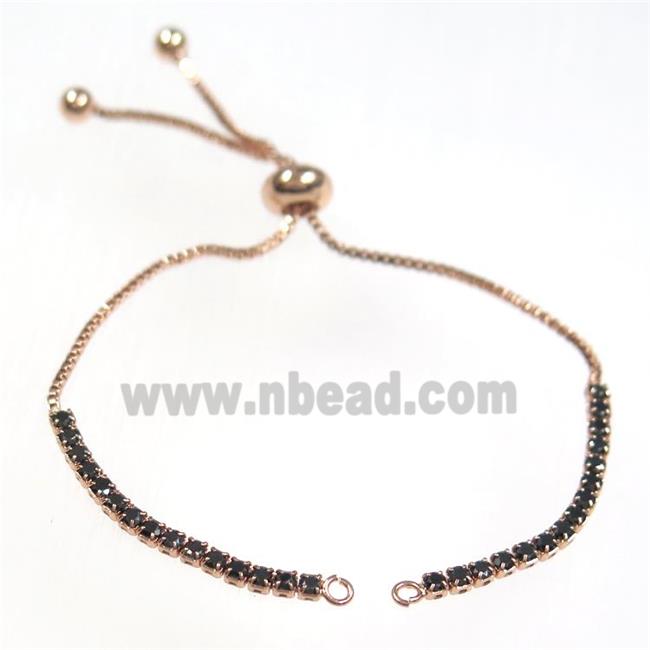 copper bracelet chain paved black zircon, rose gold