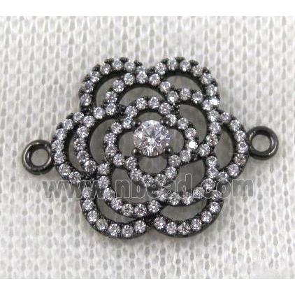 copper flower connector paved zircon, black plated