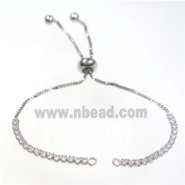 copper bracelet chain paved zircon, platinum plated