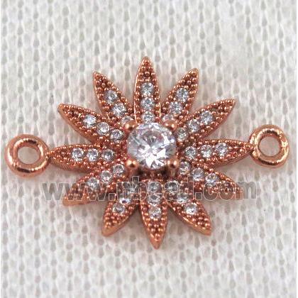 copper sunflower connector paved zircon, rose gold