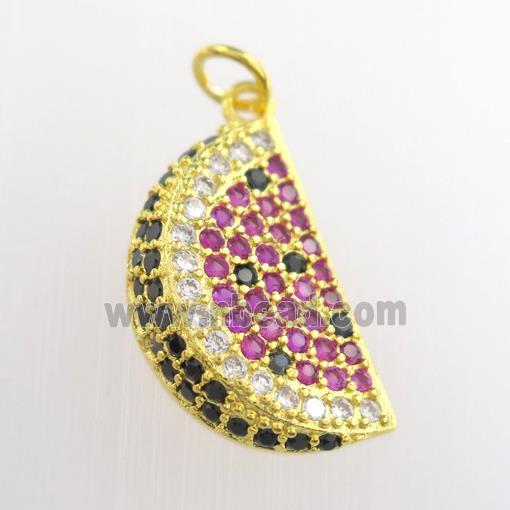 copper watermelon pendant paved zircon, gold plated