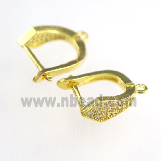 copper earring hook paved zircon, gold plated