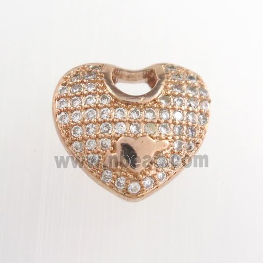 copper pendants paved zircon, heart, rose gold