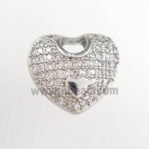 copper pendants paved zircon, heart, platinum plated