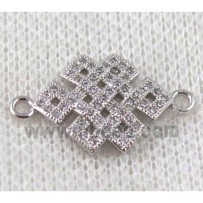 copper Chinese knot connector paved zircon, platinum plated