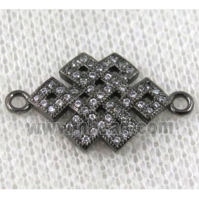 copper Chinese knot connector paved zircon, black plated