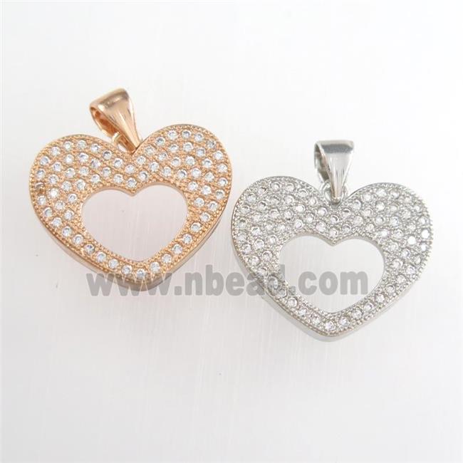copper heart pendants paved zircon, mixed