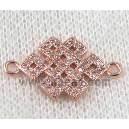 copper Chinese knot connector paved zircon, rose gold