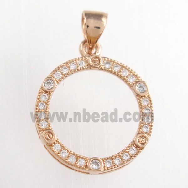 copper circle pendants paved zircon, rose gold