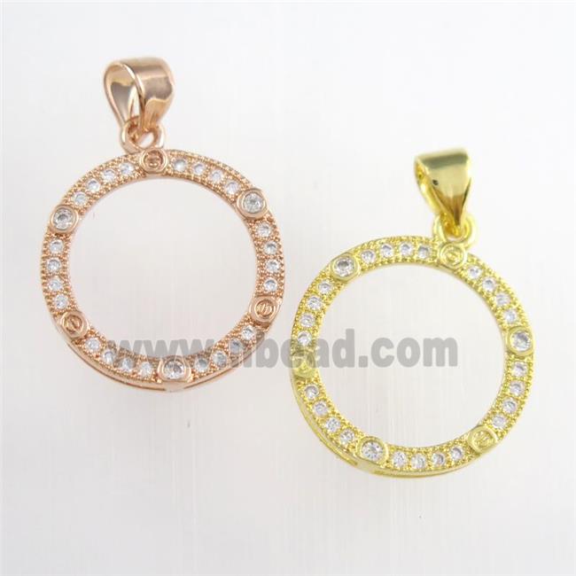 copper circle pendants paved zircon, mixed color