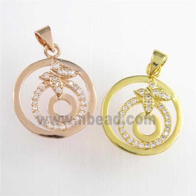 copper circle pendants paved zircon, mixed