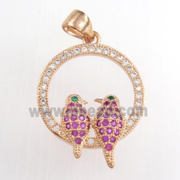 copper birds pendants paved zircon, rose gold