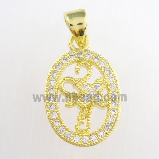 copper oval pendants paved zircon, gold plated