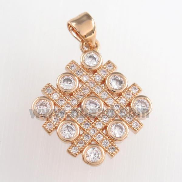 copper chessboard pendants paved zircon, rose gold