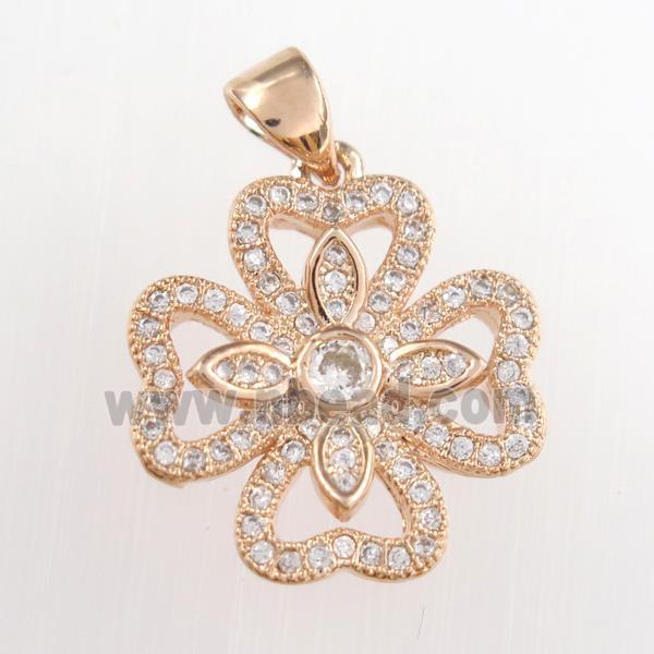 copper clover pendants paved zircon, rose gold