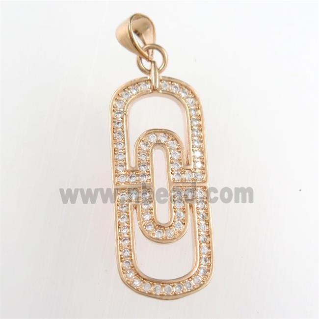 copper oval pendants paved zircon, rose gold