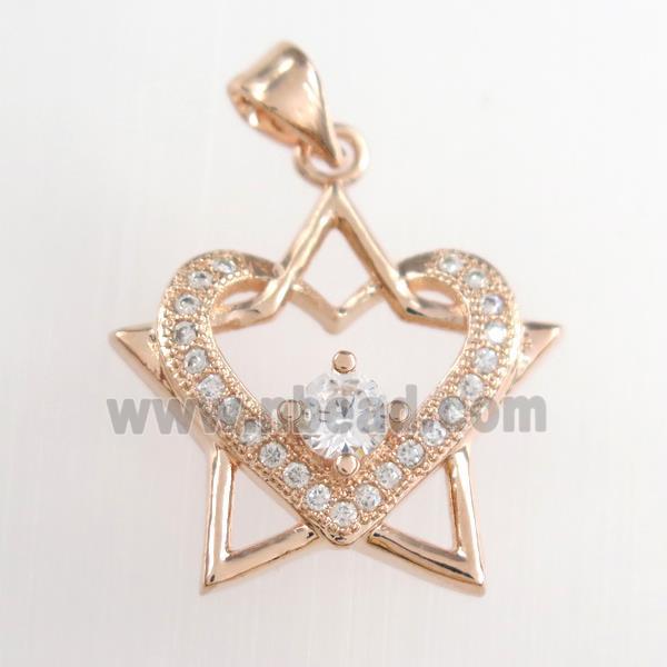 copper starheart pendants paved zircon, rose gold