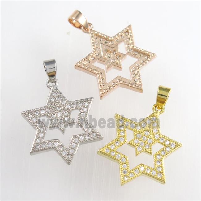 copper star pendants paved zircon, mixed color