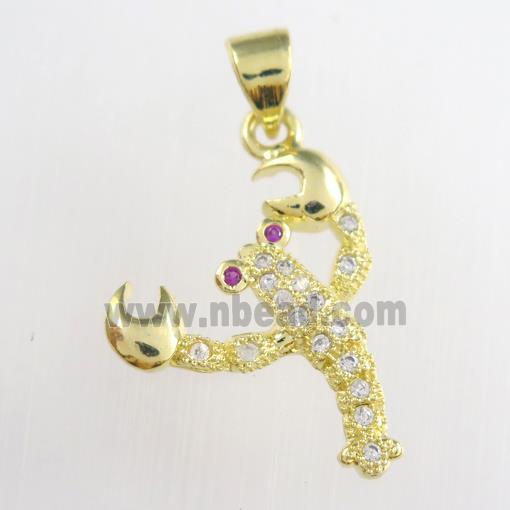 copper shrimp pendants paved zircon, zodiac, gold plated