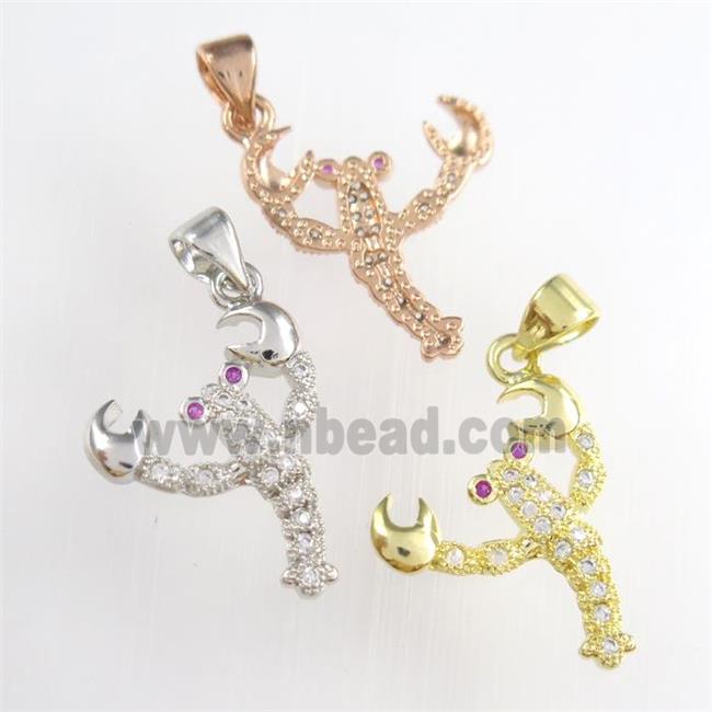 copper shrimp pendants paved zircon, zodiac, mixed color