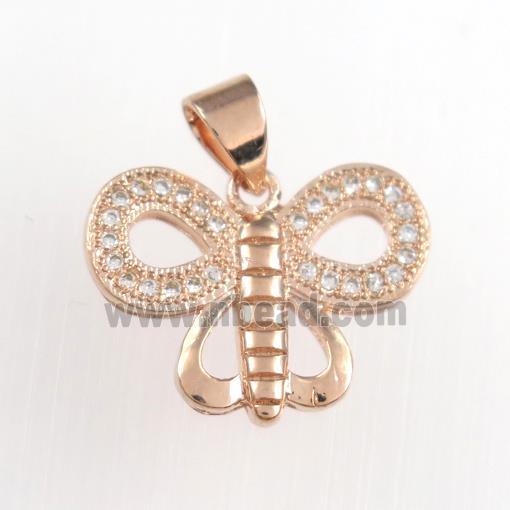 copper butterfly pendants paved zircon, rose gold
