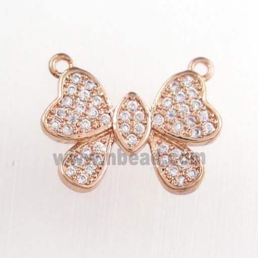 copper butterfly pendants paved zircon, rose gold