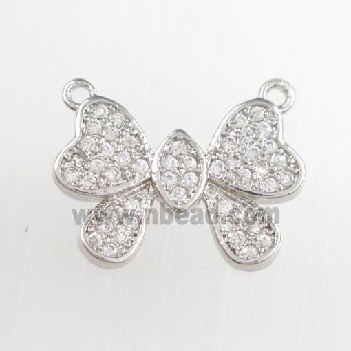 copper butterfly pendants paved zircon, platinum plated